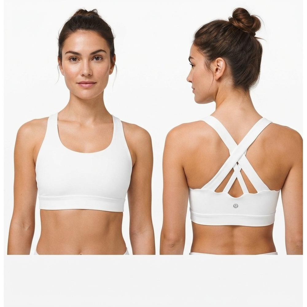 Lululemon White Sports Bra Cross Back Straps Medium Support Athleisure Size S